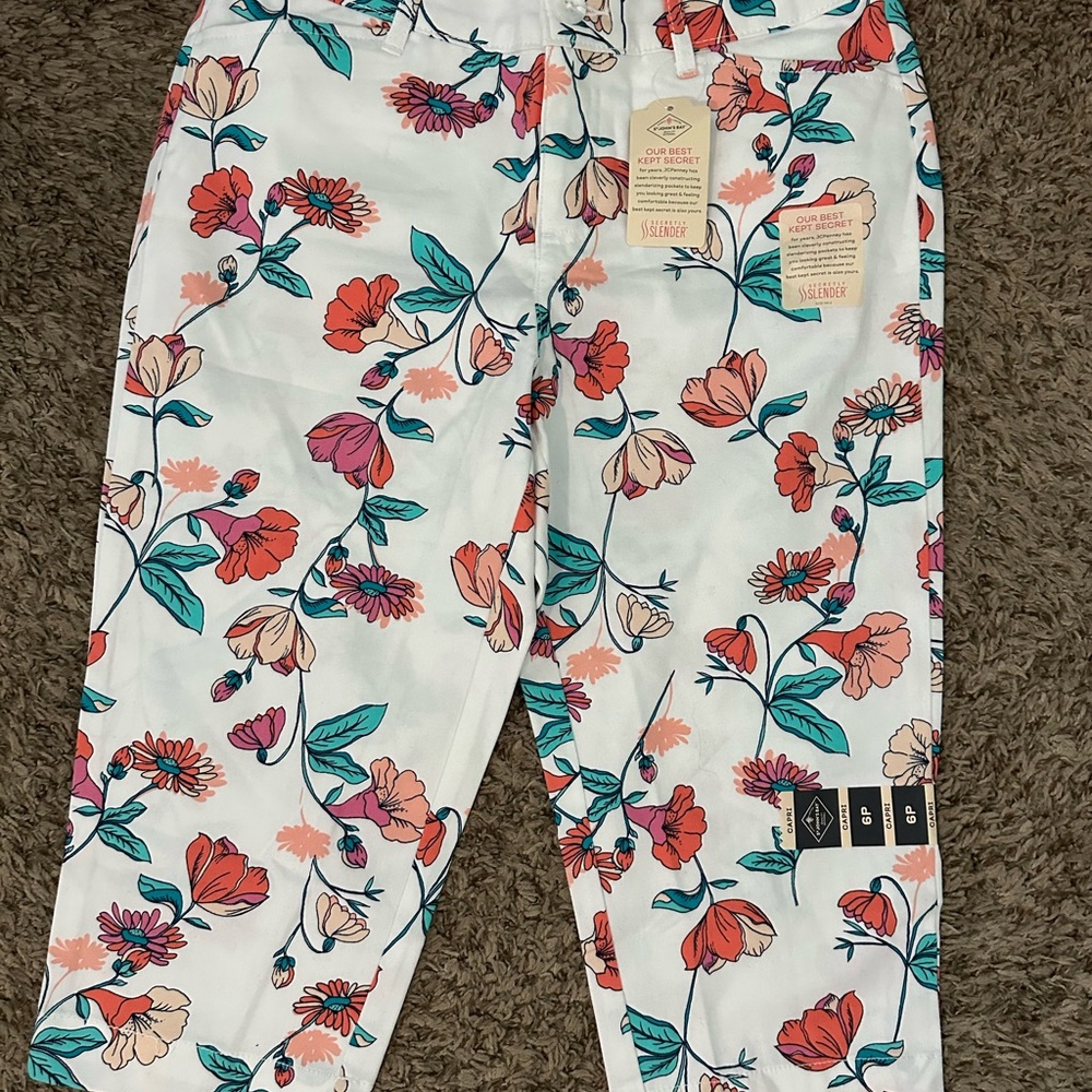 St. John's Bay Floral Print Pants with Pink and Green